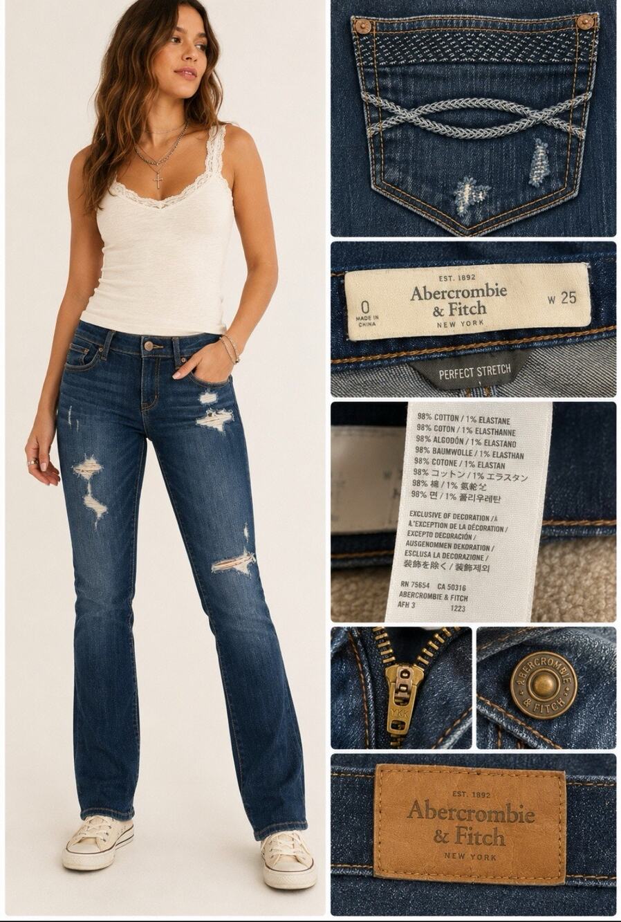 Y2K Indie Sleaze Abercrombie & Fitch Skinnny Jeans Size 0 Distressed Low Rise